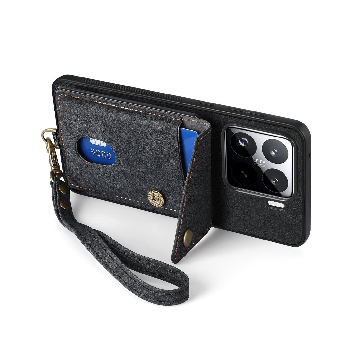 For Xiaomi 15 Pro Retro Card Wallet Fold Leather Phone Case with Strap(Black)