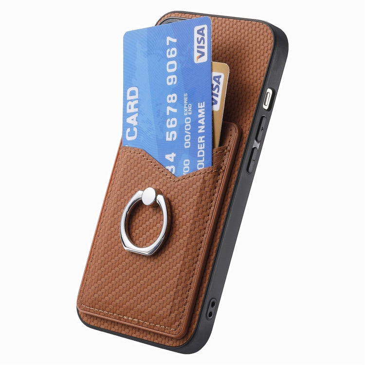 For Honor Magic6 Pro Carbon Fiber Card Wallet Ring Phone Case(Brown)