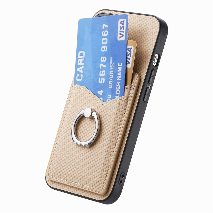 For Honor Magic6 Pro Carbon Fiber Card Wallet Ring Phone Case(Khaki)