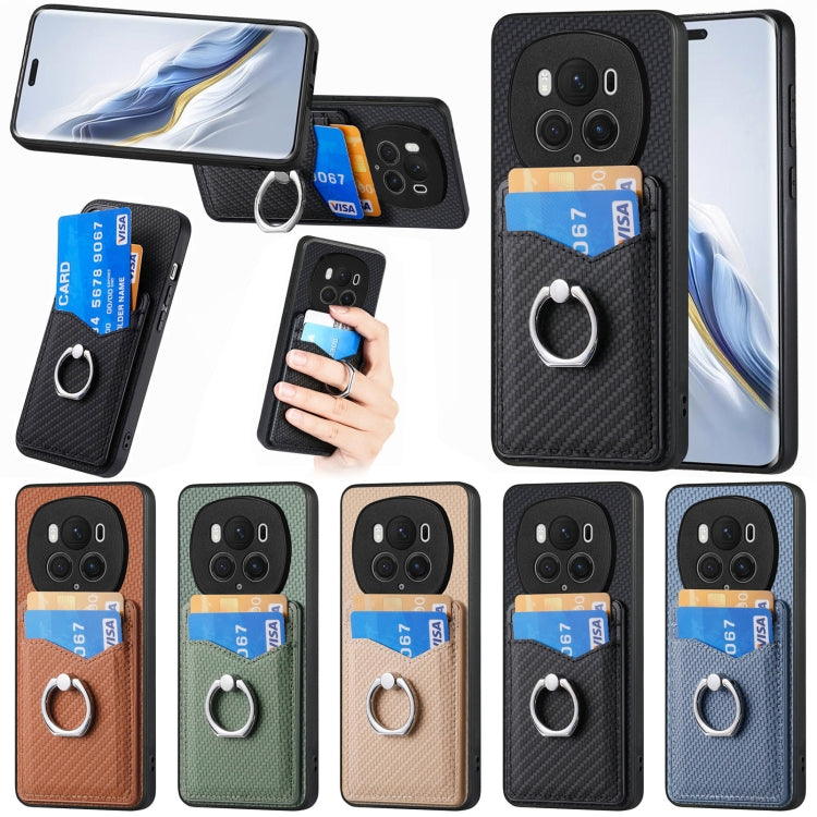 For Honor Magic6 Pro Carbon Fiber Card Wallet Ring Phone Case(Blue)