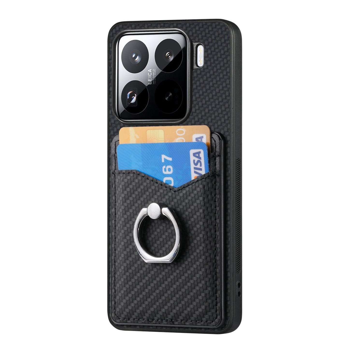 For Xiaomi 15 Pro Carbon Fiber Card Wallet Ring Phone Case(Black)