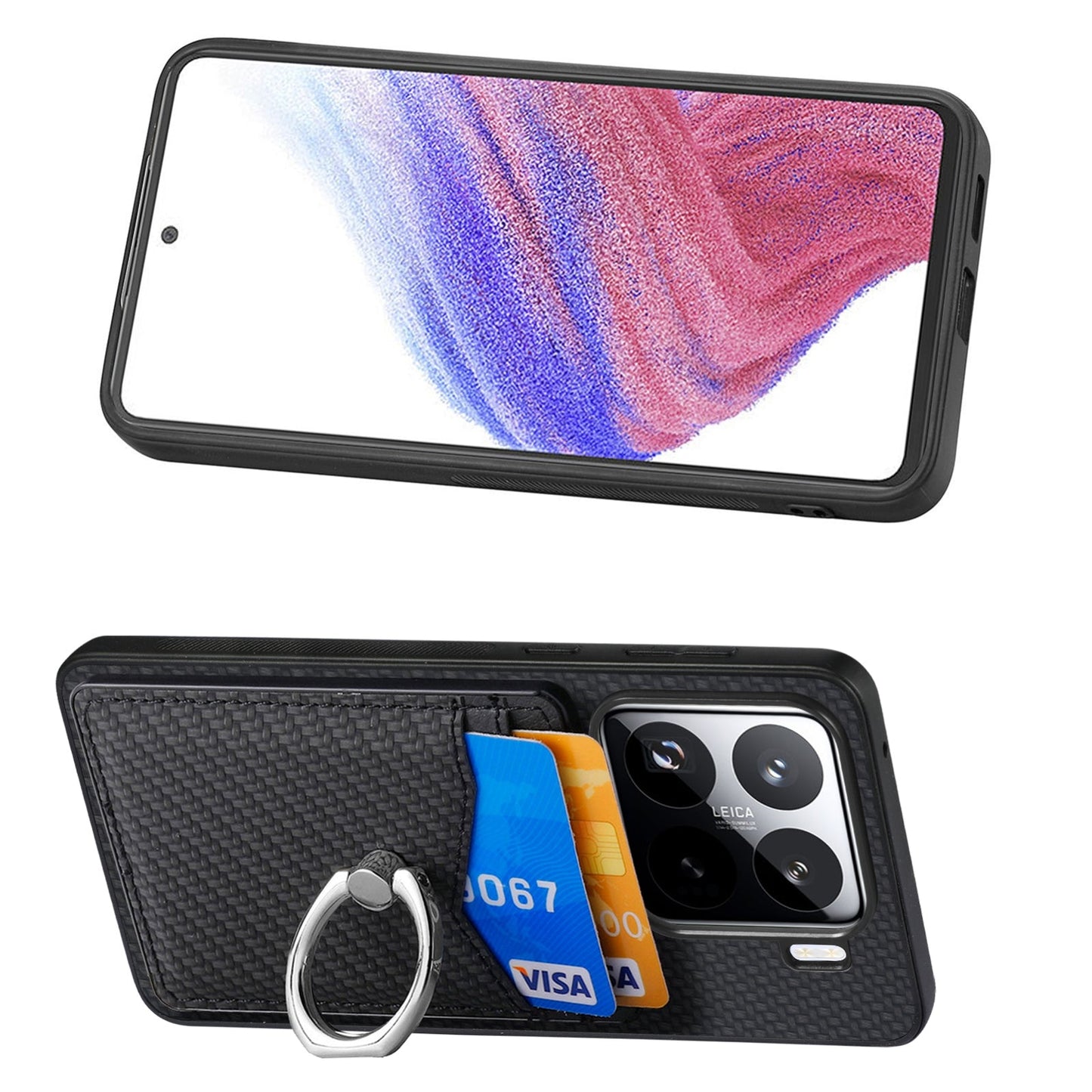 For Xiaomi 15 Pro Carbon Fiber Card Wallet Ring Phone Case(Black)