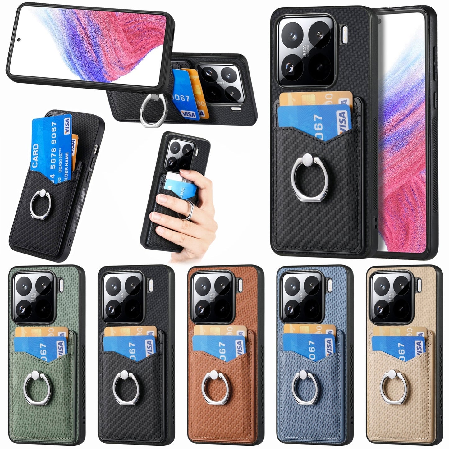 For Xiaomi 15 Pro Carbon Fiber Card Wallet Ring Phone Case(Black)