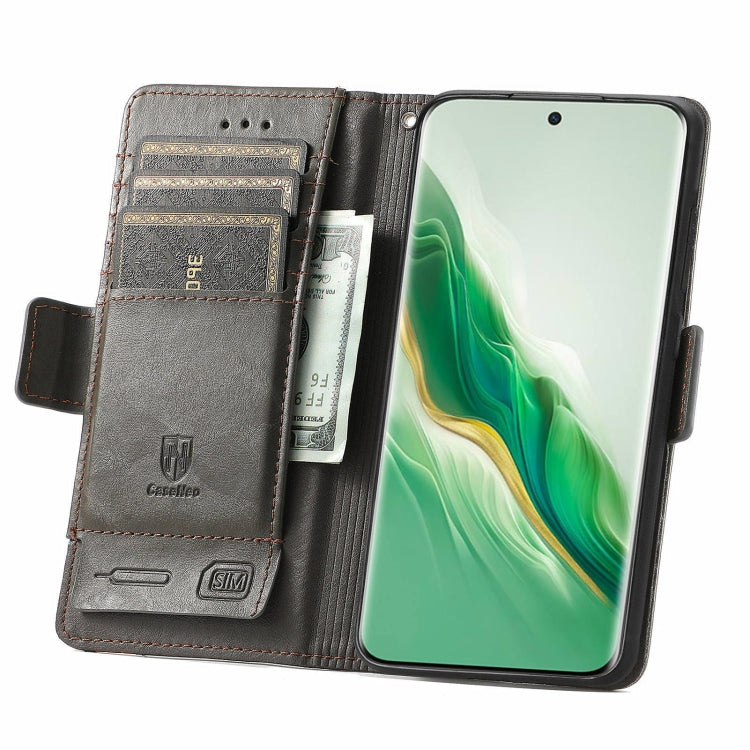 FOr Honor Magic6 CaseNeo Splicing Dual Magnetic Buckle Leather Phone Case(Gray)