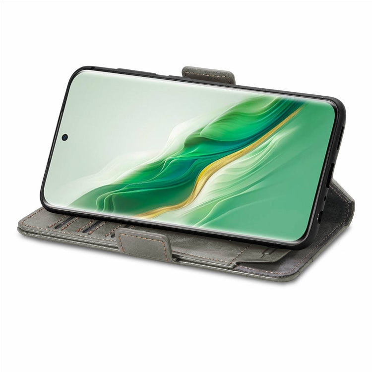 FOr Honor Magic6 CaseNeo Splicing Dual Magnetic Buckle Leather Phone Case(Gray)