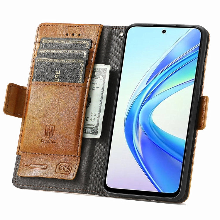 For Honor X7B CaseNeo Splicing Dual Magnetic Buckle Leather Phone Case(Khaki)