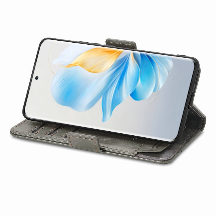 For Honor 100 5G CaseNeo Splicing Dual Magnetic Buckle Leather Phone Case(Gray)