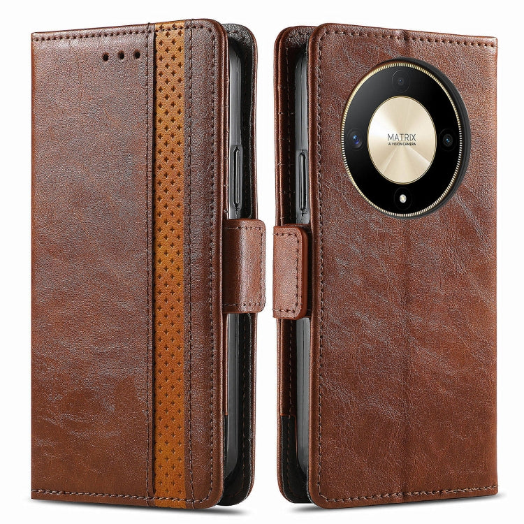 For Honor X9b CaseNeo Splicing Dual Magnetic Buckle Leather Phone Case(Brown)