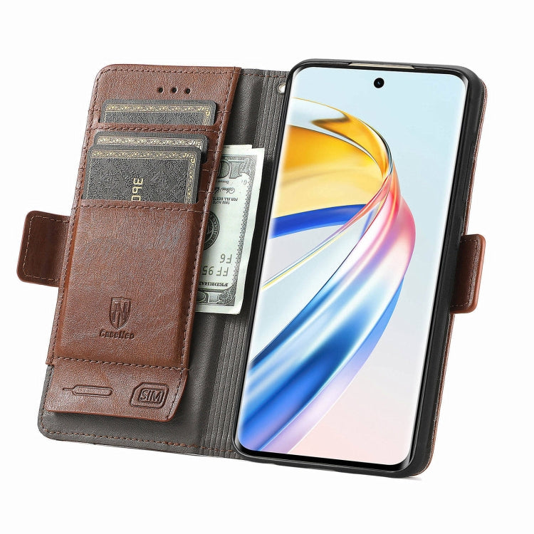 For Honor X9b CaseNeo Splicing Dual Magnetic Buckle Leather Phone Case(Brown)