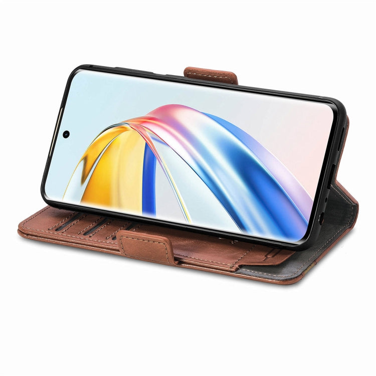 For Honor X9b CaseNeo Splicing Dual Magnetic Buckle Leather Phone Case(Brown)