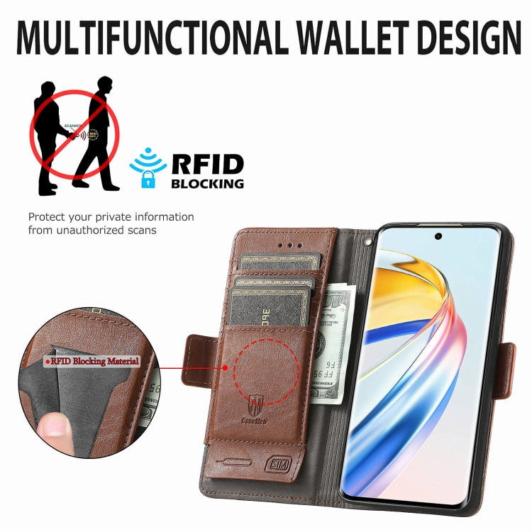 For Honor X9b CaseNeo Splicing Dual Magnetic Buckle Leather Phone Case(Brown)
