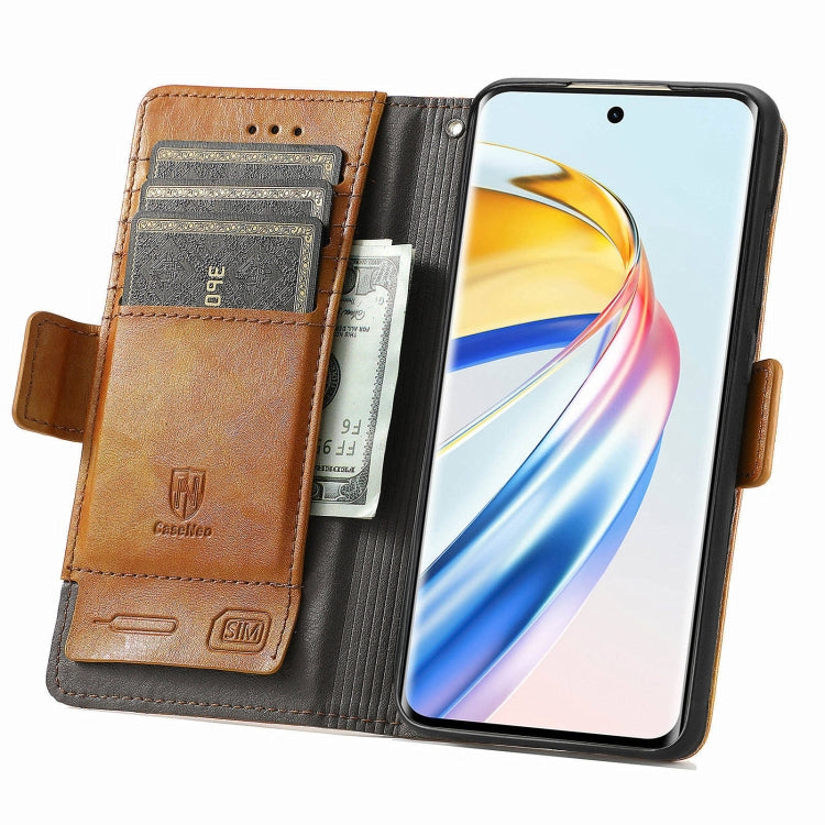 For Honor X9b CaseNeo Splicing Dual Magnetic Buckle Leather Phone Case(Khaki)
