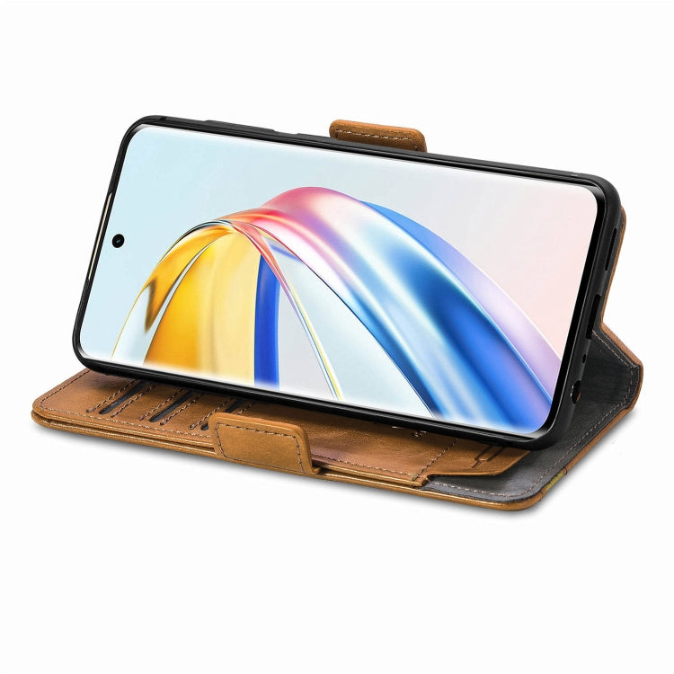 For Honor X9b CaseNeo Splicing Dual Magnetic Buckle Leather Phone Case(Khaki)