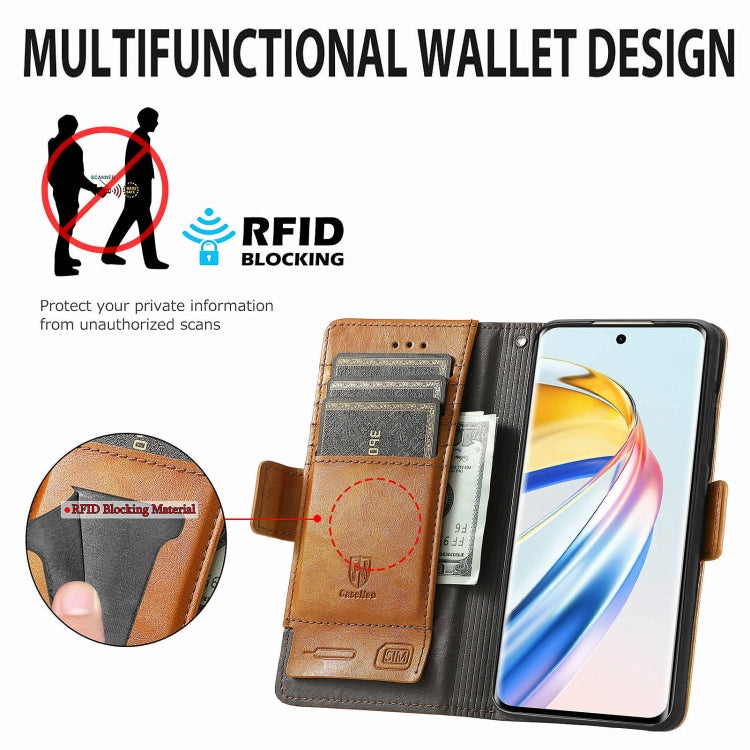 For Honor X9b CaseNeo Splicing Dual Magnetic Buckle Leather Phone Case(Khaki)