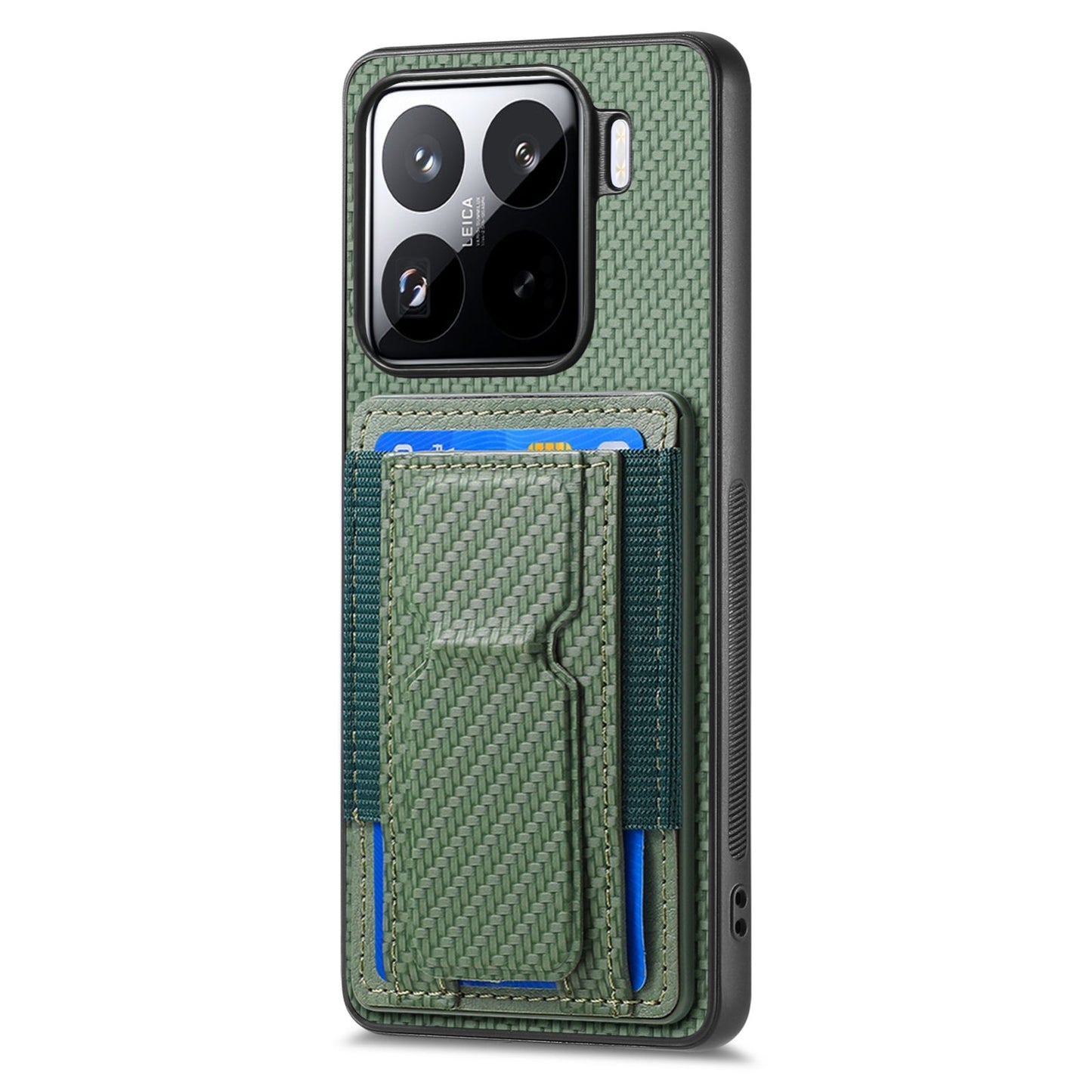 For Xiaomi 15 Carbon Fiber Fold Stand Elastic Card Bag Phone Case(Green)