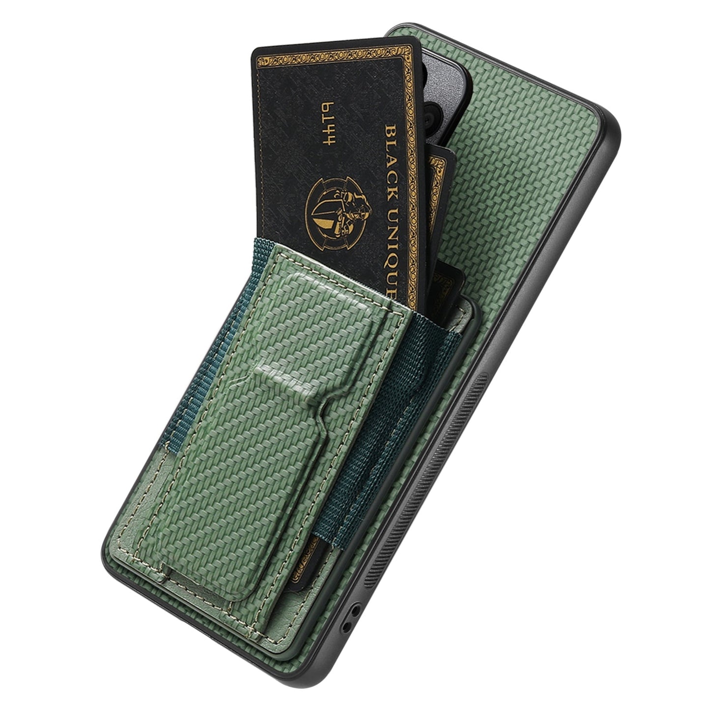 For Xiaomi 15 Carbon Fiber Fold Stand Elastic Card Bag Phone Case(Green)