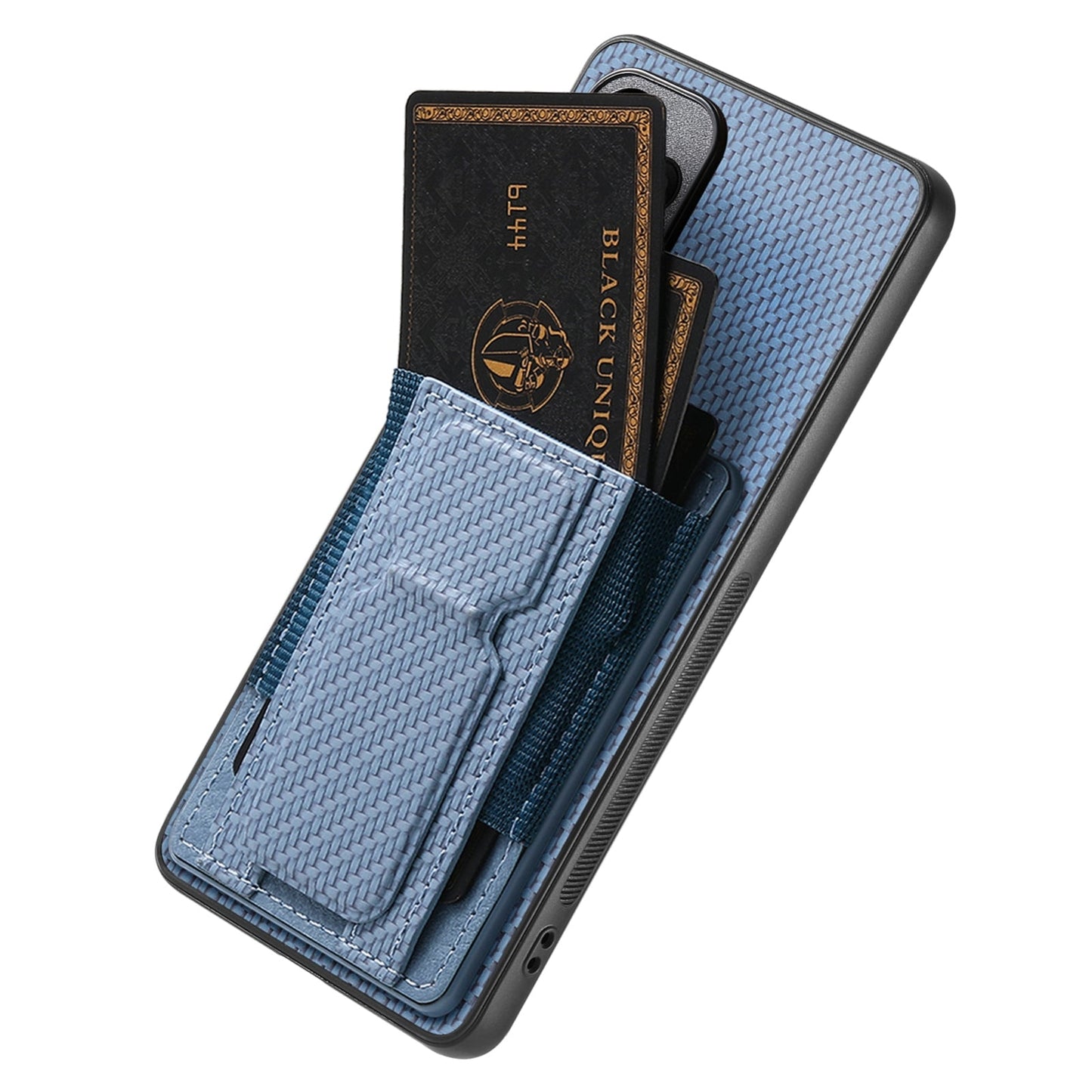 For Xiaomi 15 Pro Carbon Fiber Fold Stand Elastic Card Bag Phone Case(Blue)