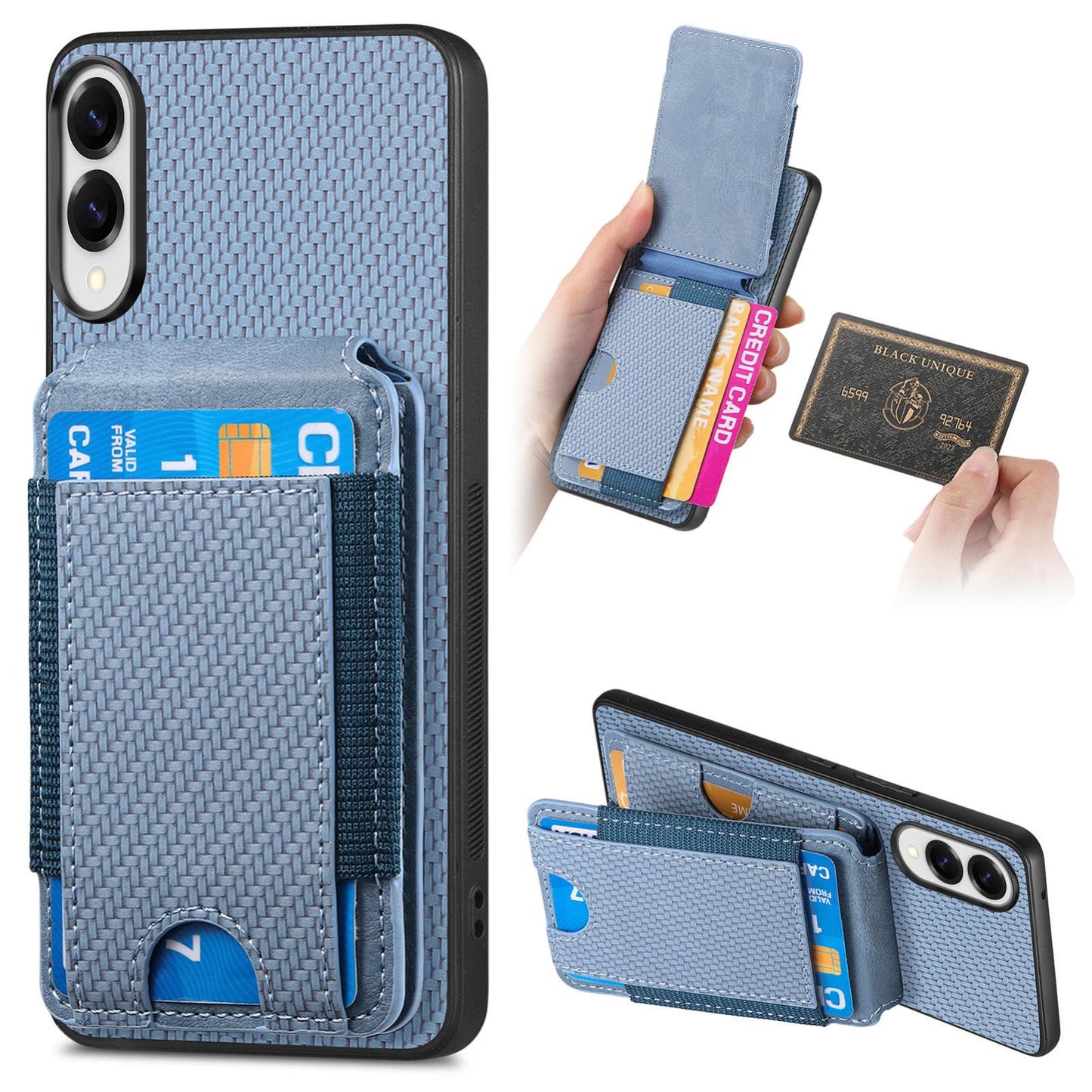 For Samsung Galaxy S25 Edge 5G Carbon Fiber Vertical Flip Wallet Stand Phone Case(Blue)