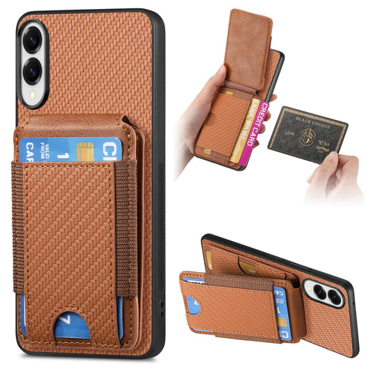 For Samsung Galaxy S25 Edge 5G Carbon Fiber Vertical Flip Wallet Stand Phone Case(Brown)
