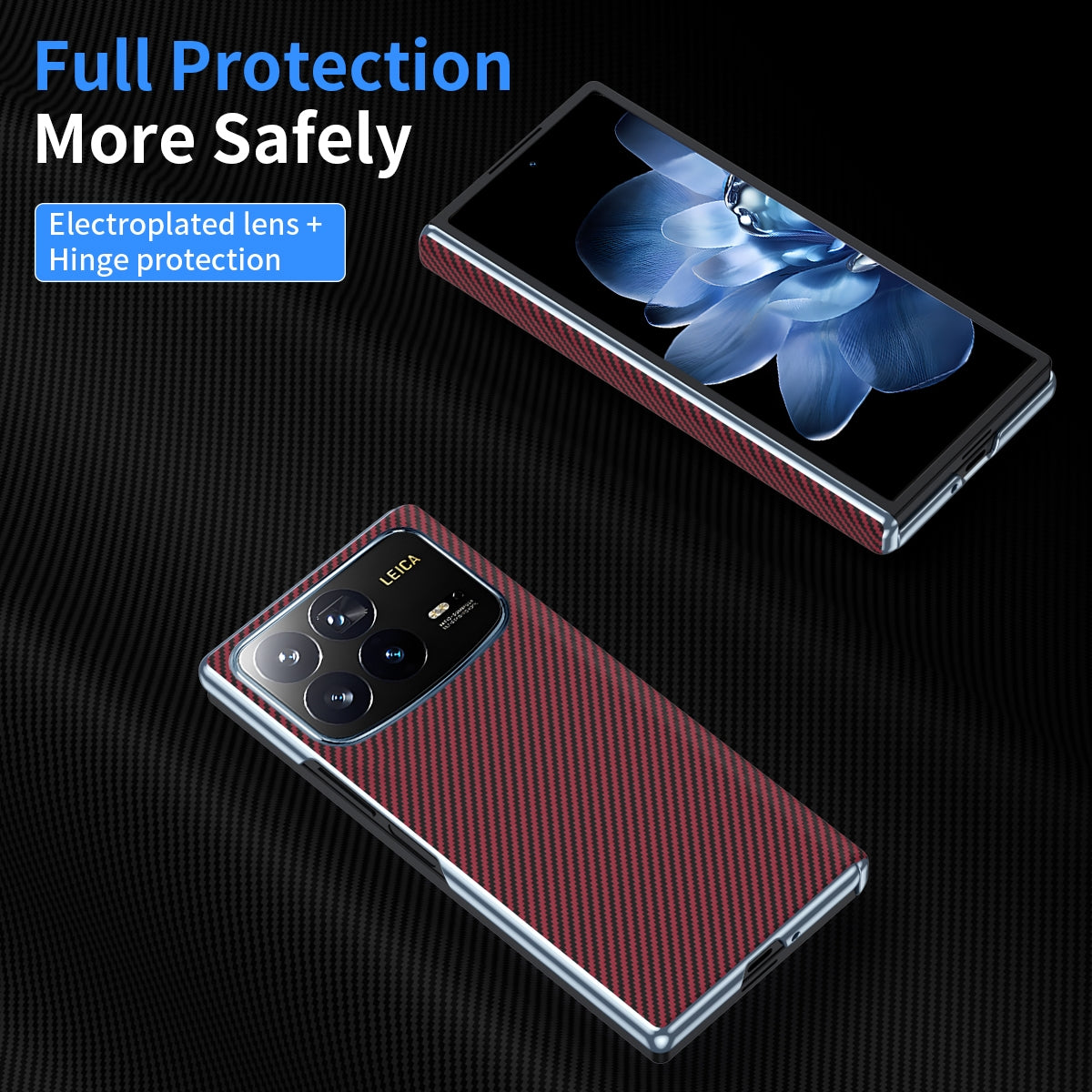 For Xiaomi MIX Fold 4 Electroplated Carbon Fiber Pattern Folding Phone Case with Hinge(Red)