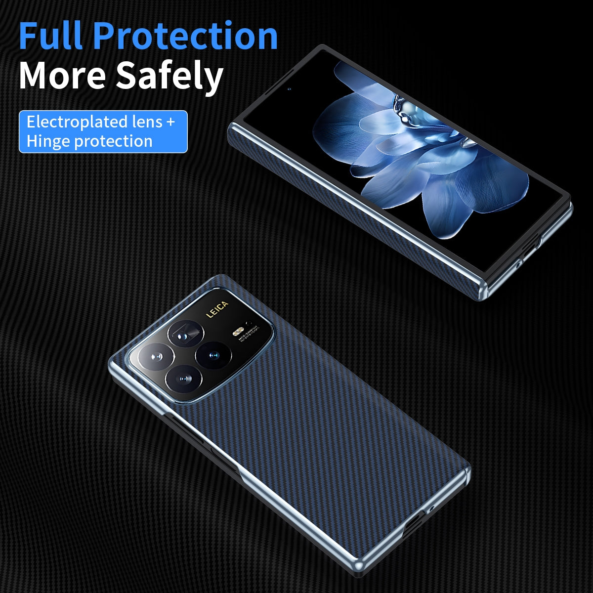 For Xiaomi MIX Fold 4 Electroplated Carbon Fiber Pattern Folding Phone Case with Hinge(Blue)