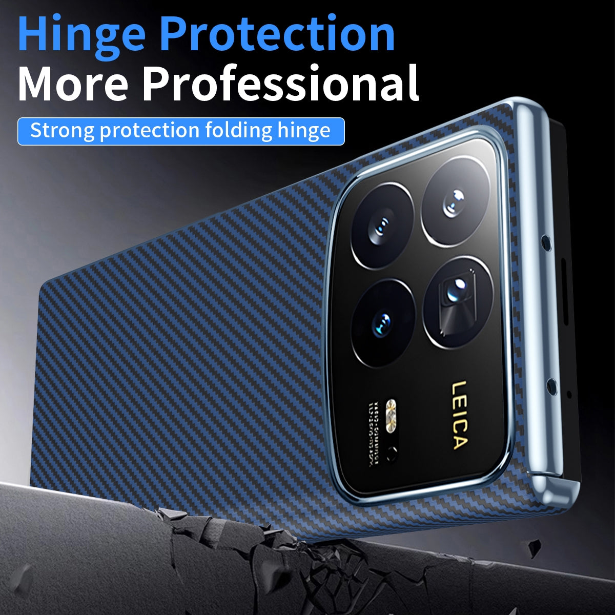 For Xiaomi MIX Fold 4 Electroplated Carbon Fiber Pattern Folding Phone Case with Hinge(Blue)