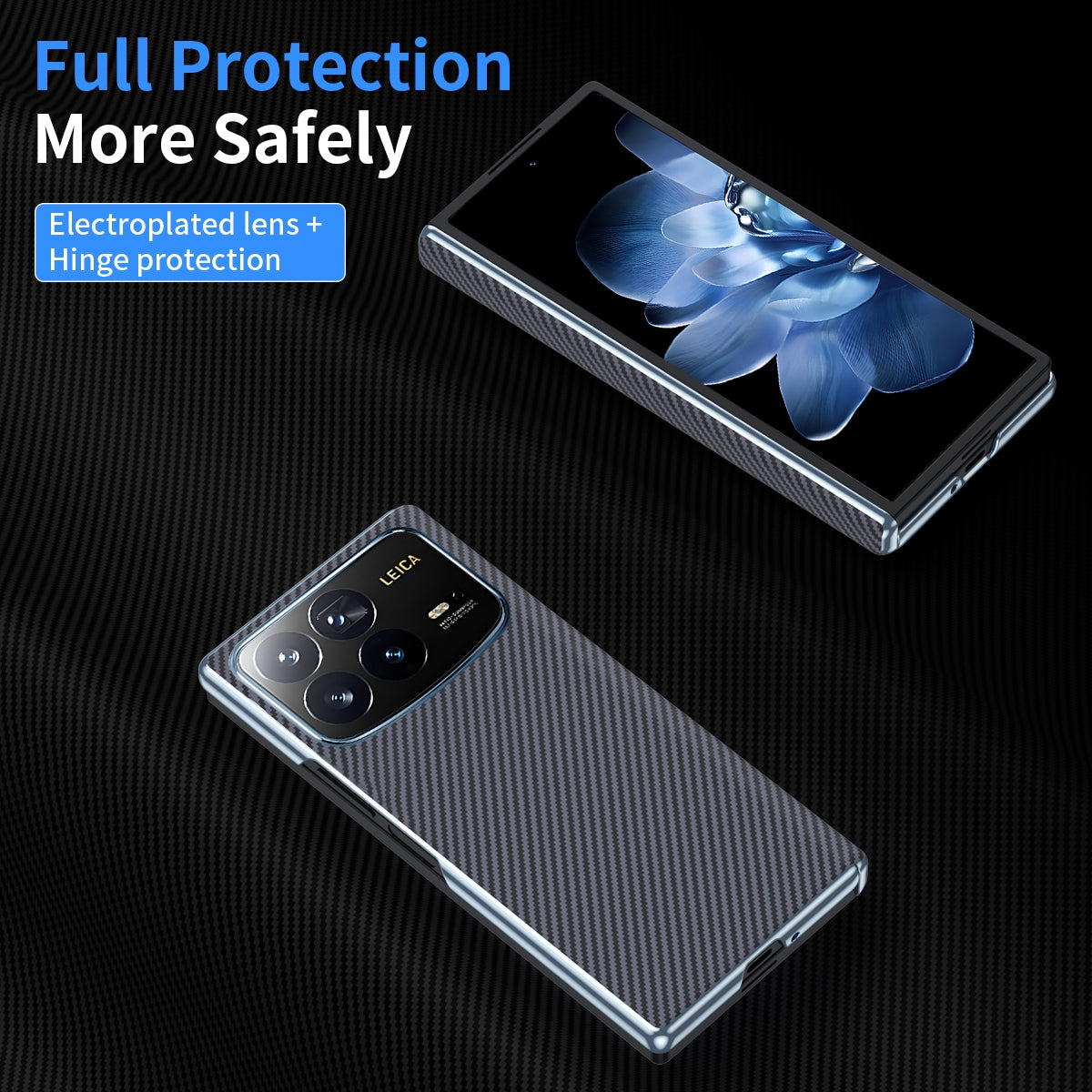 For Xiaomi MIX Fold 4 Electroplated Carbon Fiber Pattern Folding Phone Case with Hinge(Grey)