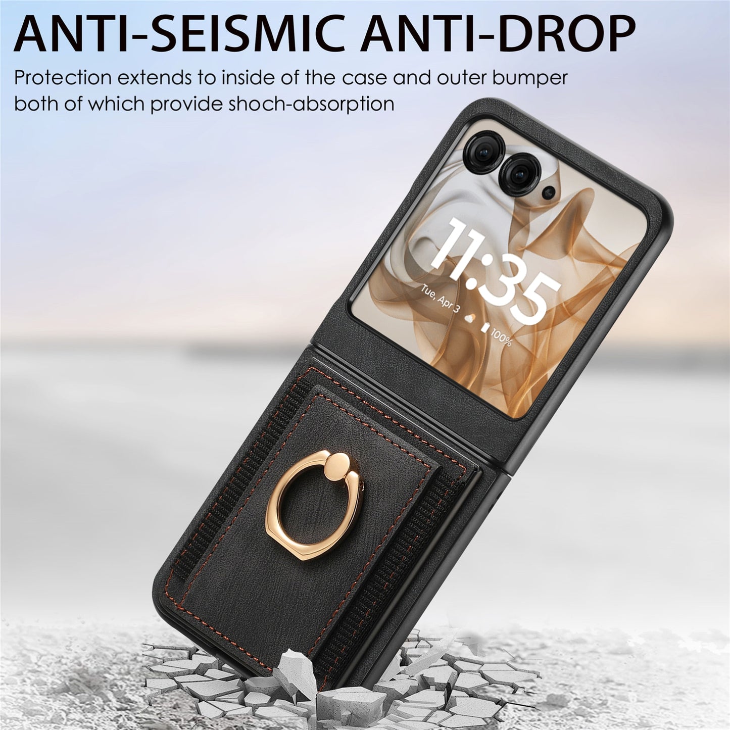 For Motorola Razr 50 Ultra Retro Skin-feel Ring Card Bag Phone Case(Black)