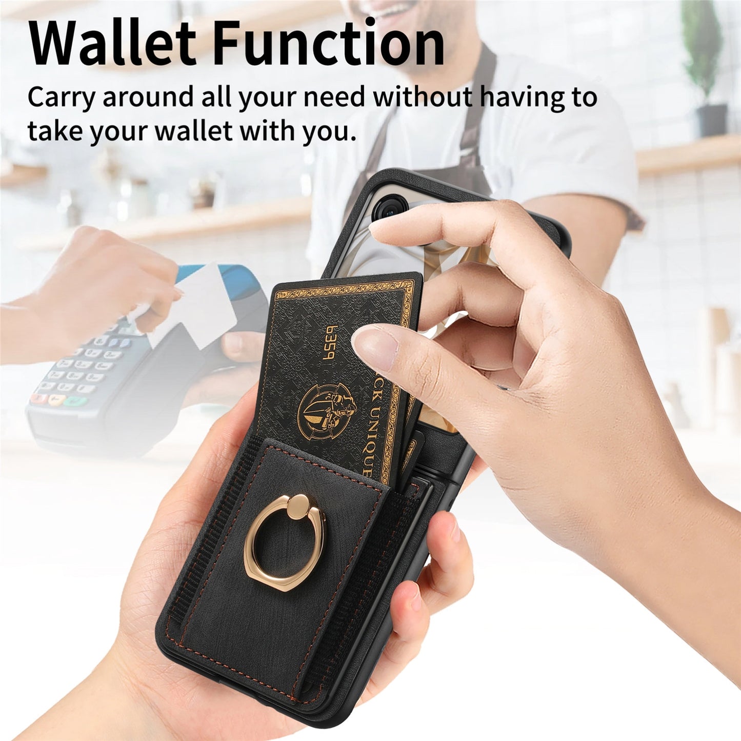 For Motorola Razr 50 Ultra Retro Skin-feel Ring Card Bag Phone Case(Black)