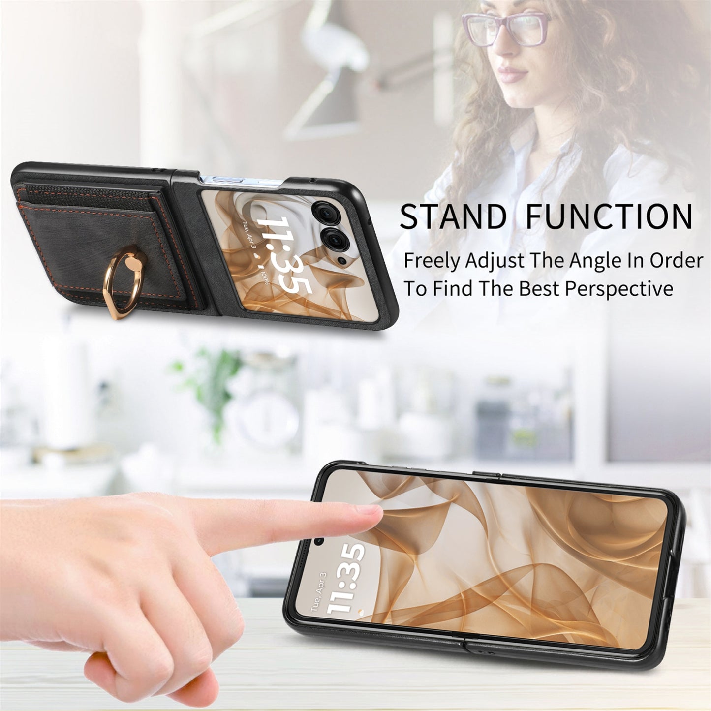 For Motorola Razr 50 Ultra Retro Skin-feel Ring Card Bag Phone Case(Black)