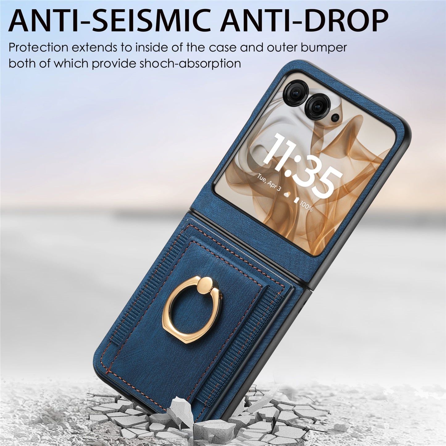 For Motorola Razr 50 Ultra Retro Skin-feel Ring Card Bag Phone Case(Blue)