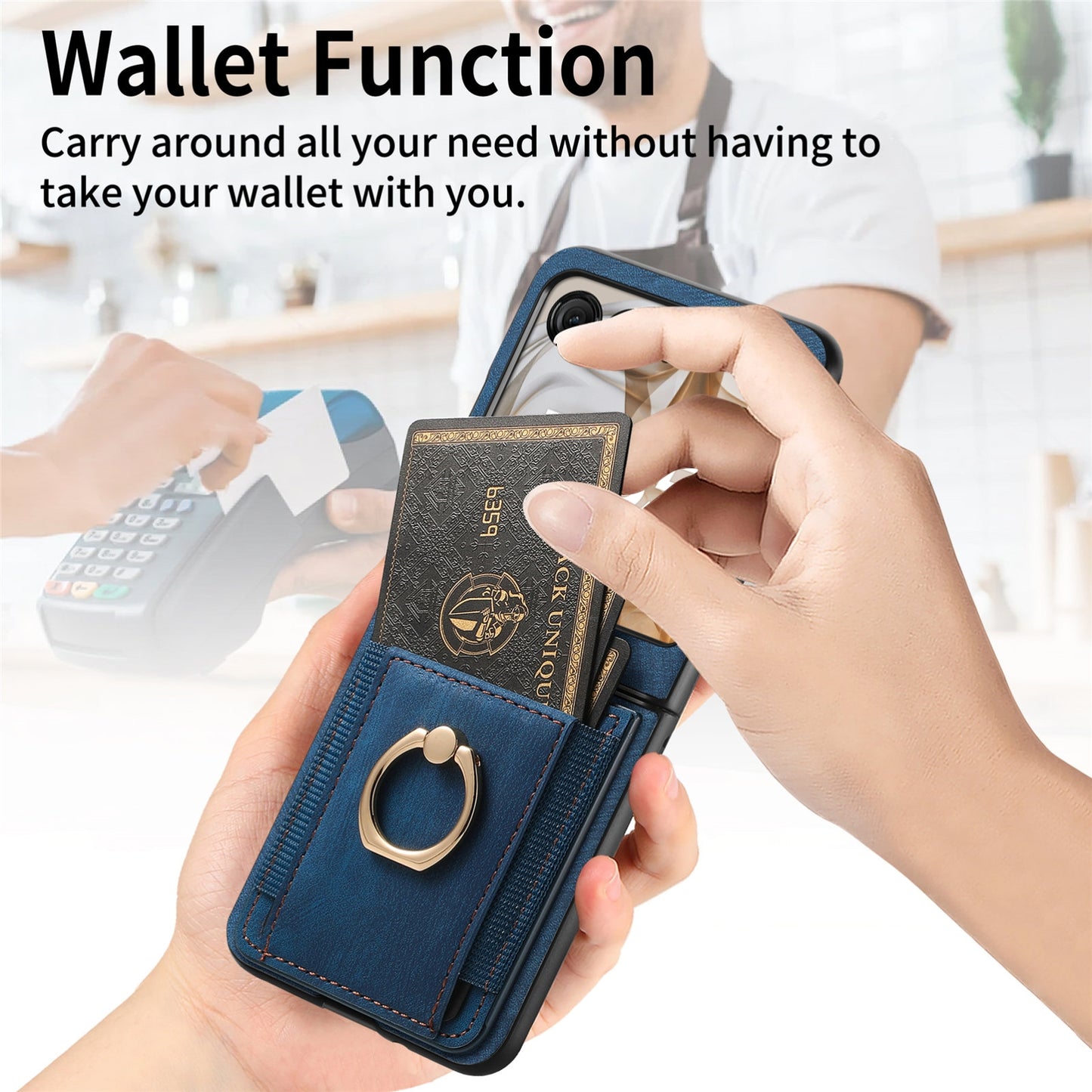 For Motorola Razr 50 Ultra Retro Skin-feel Ring Card Bag Phone Case(Blue)