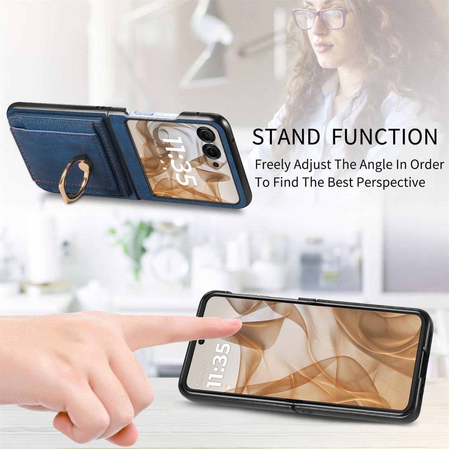 For Motorola Razr 50 Ultra Retro Skin-feel Ring Card Bag Phone Case(Blue)