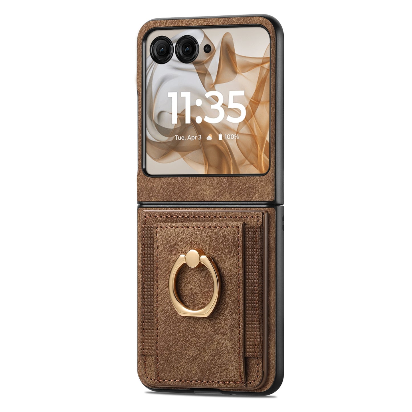 For Motorola Razr 50 Ultra Retro Skin-feel Ring Card Bag Phone Case(Brown)