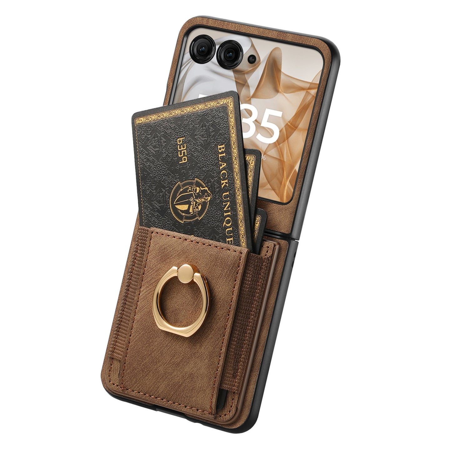 For Motorola Razr 50 Ultra Retro Skin-feel Ring Card Bag Phone Case(Brown)