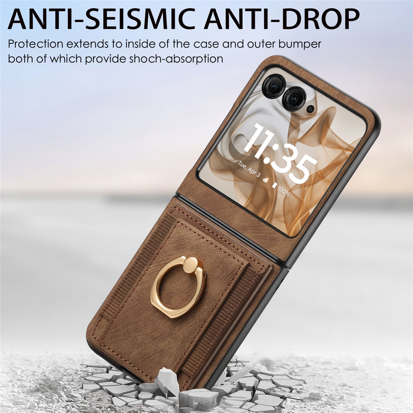 For Motorola Razr 50 Ultra Retro Skin-feel Ring Card Bag Phone Case(Brown)