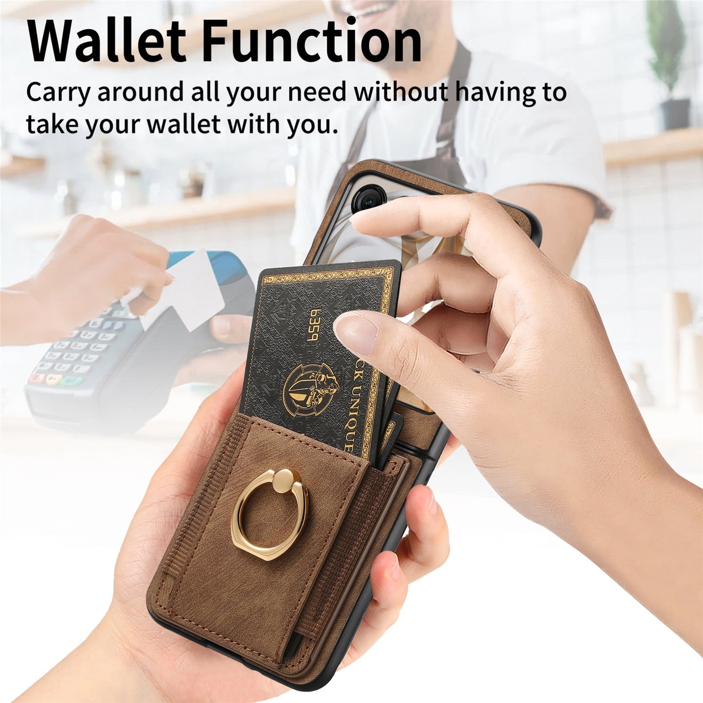 For Motorola Razr 50 Ultra Retro Skin-feel Ring Card Bag Phone Case(Brown)