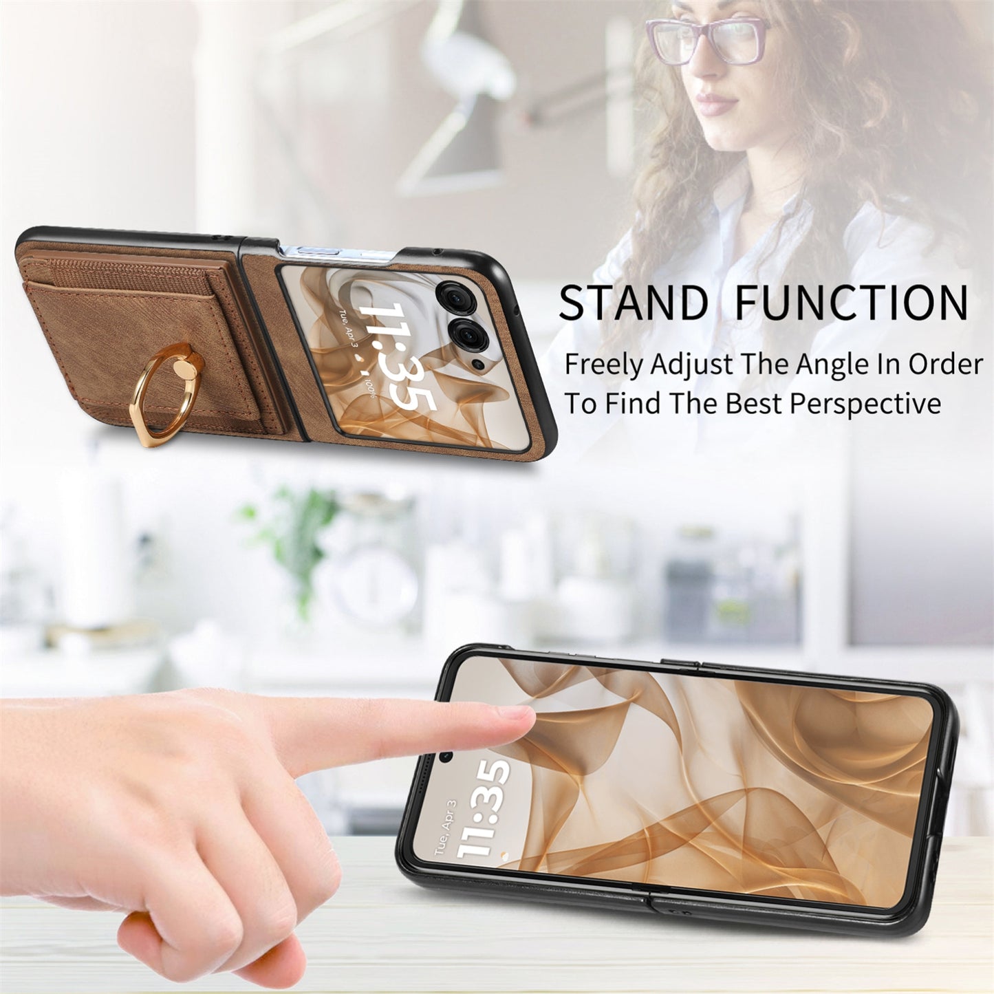 For Motorola Razr 50 Ultra Retro Skin-feel Ring Card Bag Phone Case(Brown)