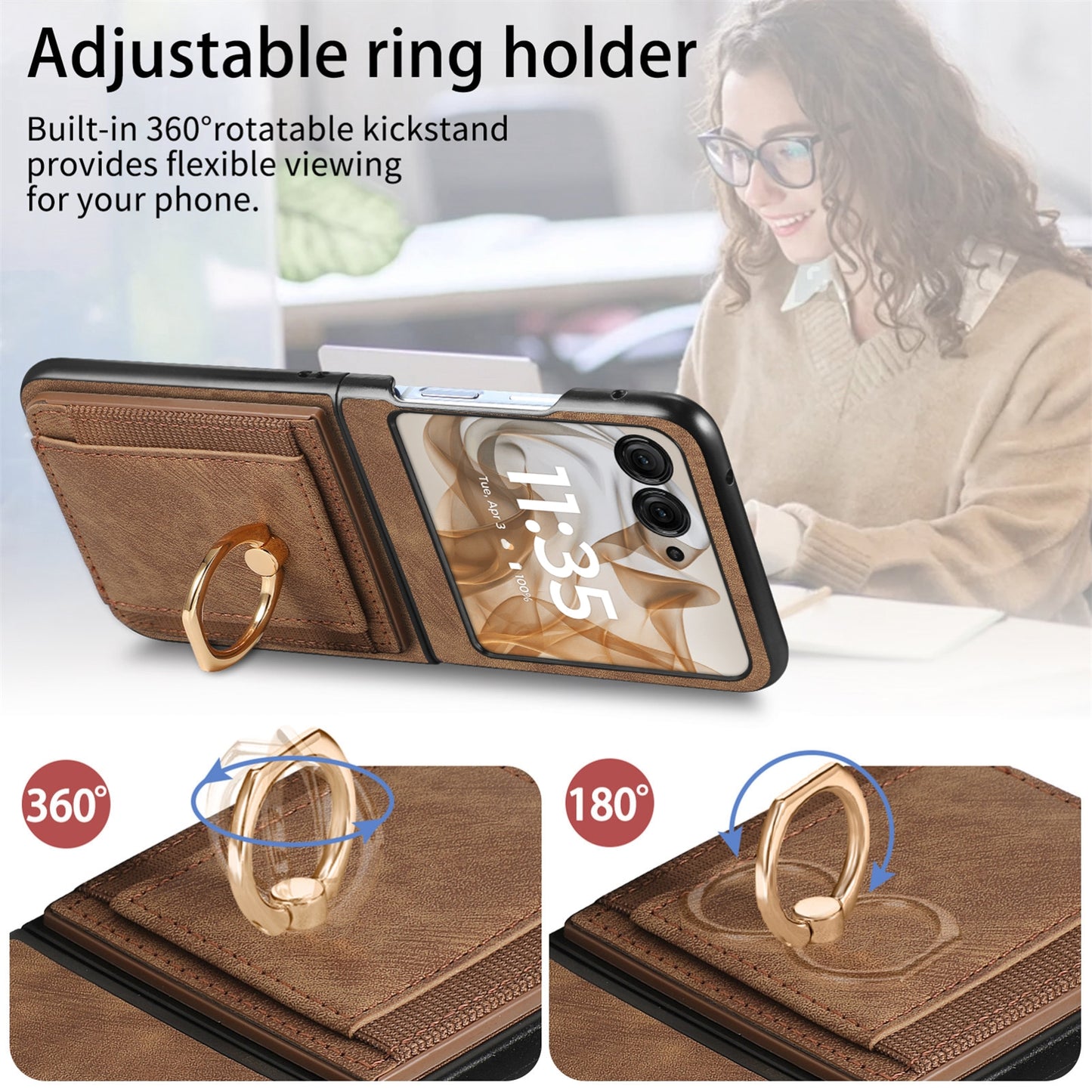 For Motorola Razr 50 Ultra Retro Skin-feel Ring Card Bag Phone Case(Brown)