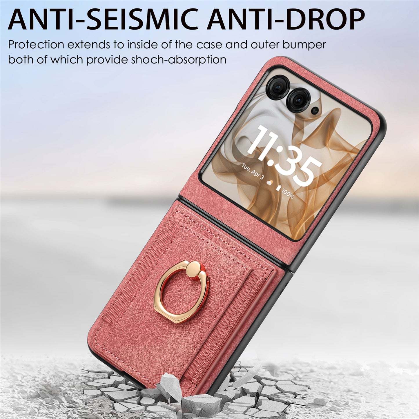 For Motorola Razr 50 Ultra Retro Skin-feel Ring Card Bag Phone Case(Pink)