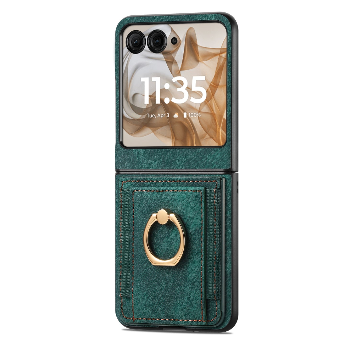 For Motorola Razr 50 Ultra Retro Skin-feel Ring Card Bag Phone Case(Green)