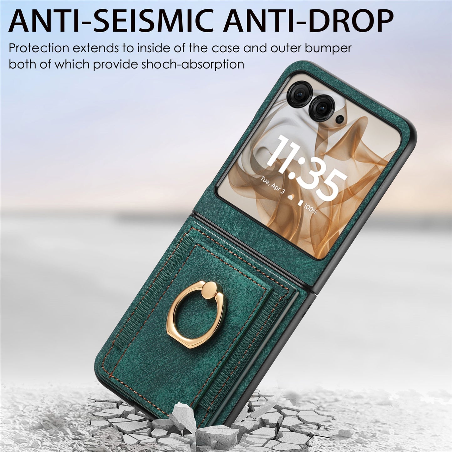 For Motorola Razr 50 Ultra Retro Skin-feel Ring Card Bag Phone Case(Green)