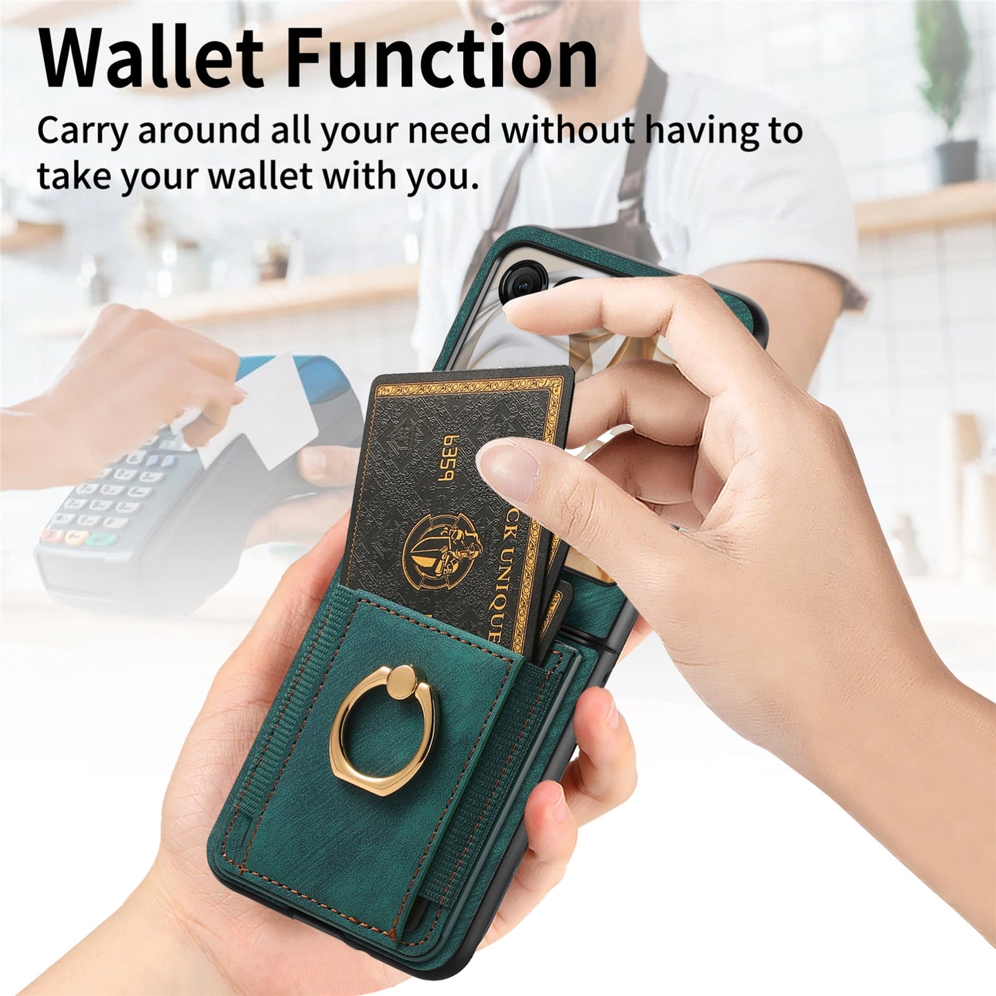 For Motorola Razr 50 Ultra Retro Skin-feel Ring Card Bag Phone Case(Green)