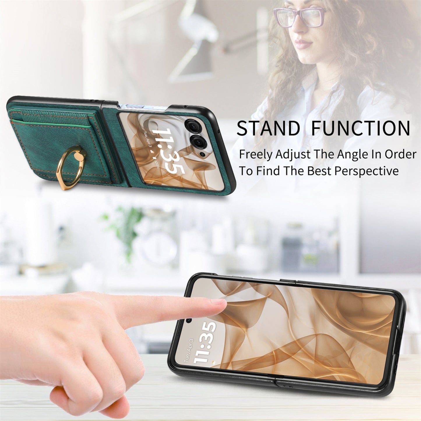 For Motorola Razr 50 Ultra Retro Skin-feel Ring Card Bag Phone Case(Green)