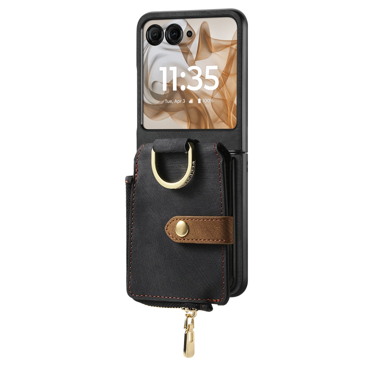 For Motorola Razr 50 Ultra Retro Ring Vertical Zipper Wallet Phone Case(Black)