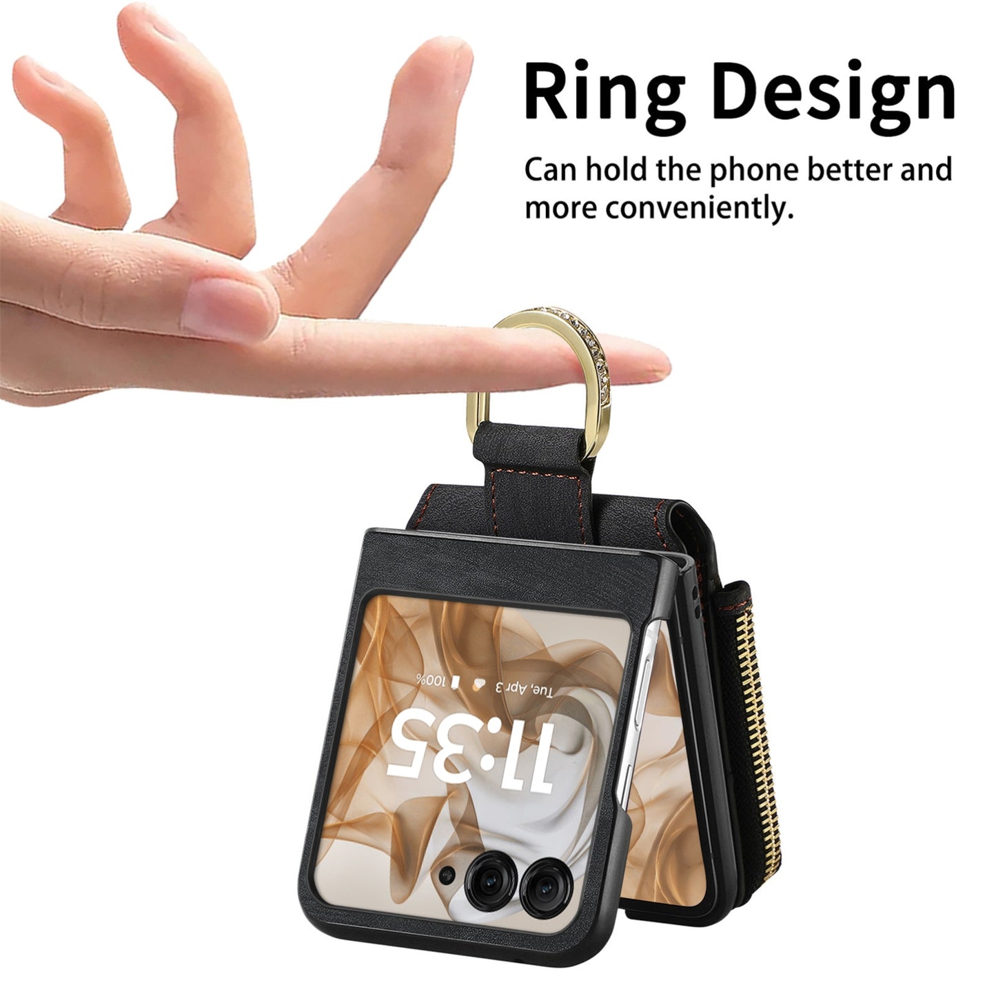 For Motorola Razr 50 Ultra Retro Ring Vertical Zipper Wallet Phone Case(Black)