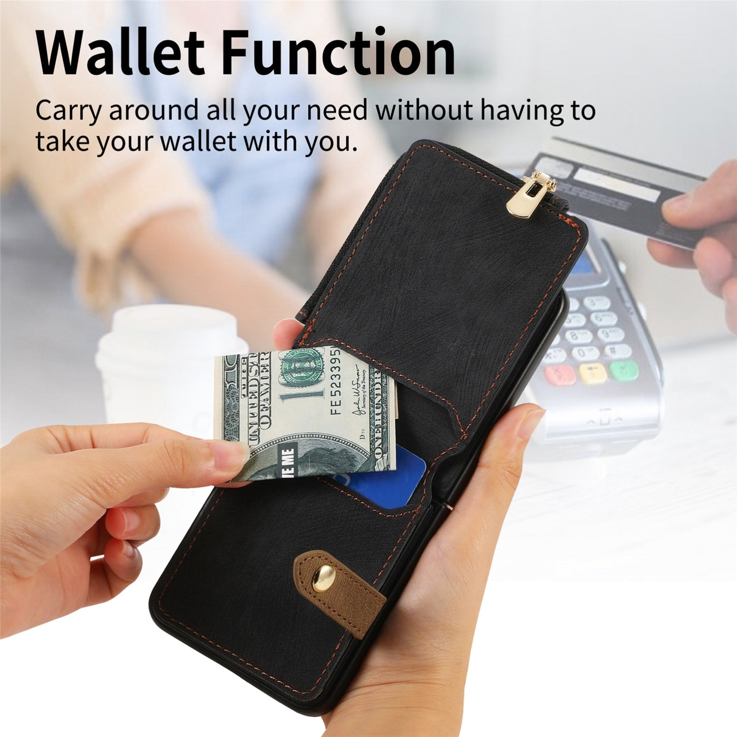 For Motorola Razr 50 Ultra Retro Ring Vertical Zipper Wallet Phone Case(Black)