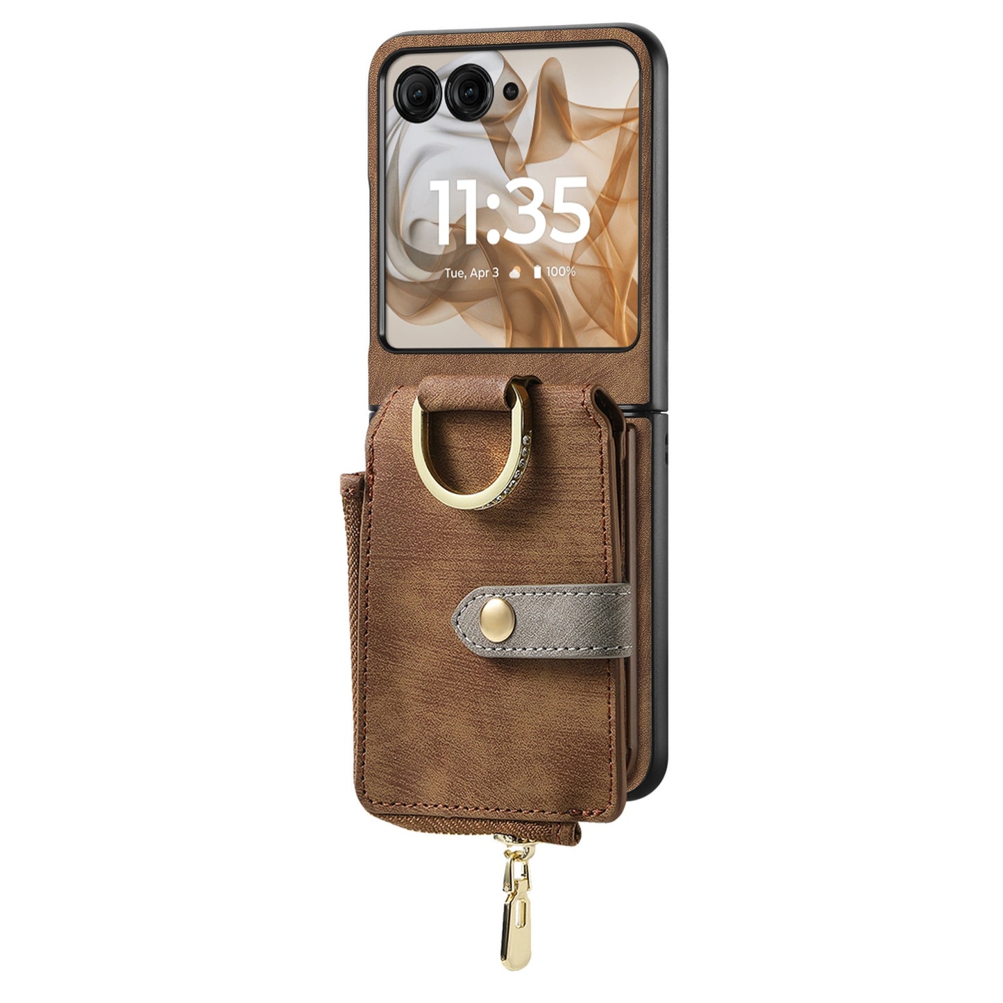For Motorola Razr 50 Ultra Retro Ring Vertical Zipper Wallet Phone Case(Brown)