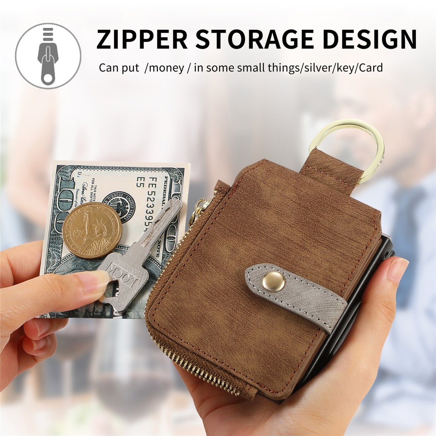 For Motorola Razr 50 Ultra Retro Ring Vertical Zipper Wallet Phone Case(Brown)