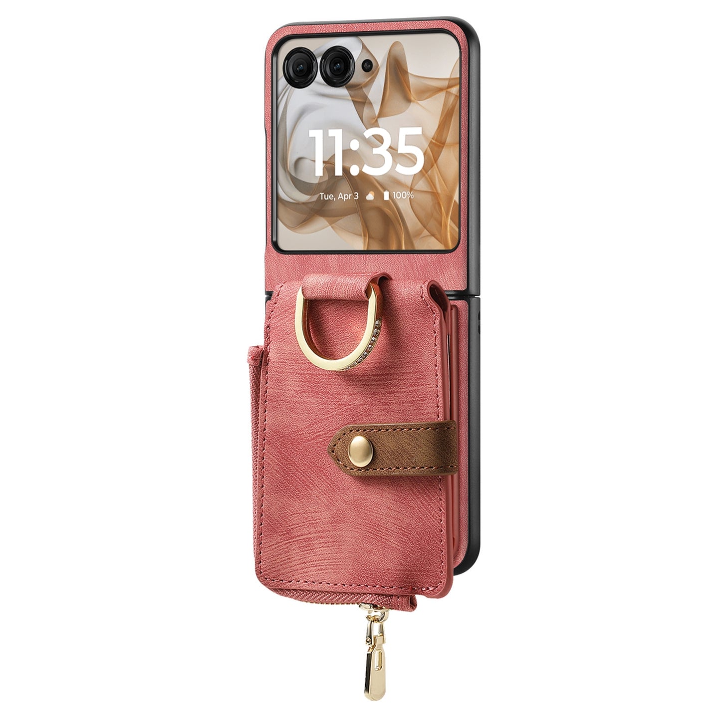 For Motorola Razr 50 Ultra Retro Ring Vertical Zipper Wallet Phone Case(Pink)